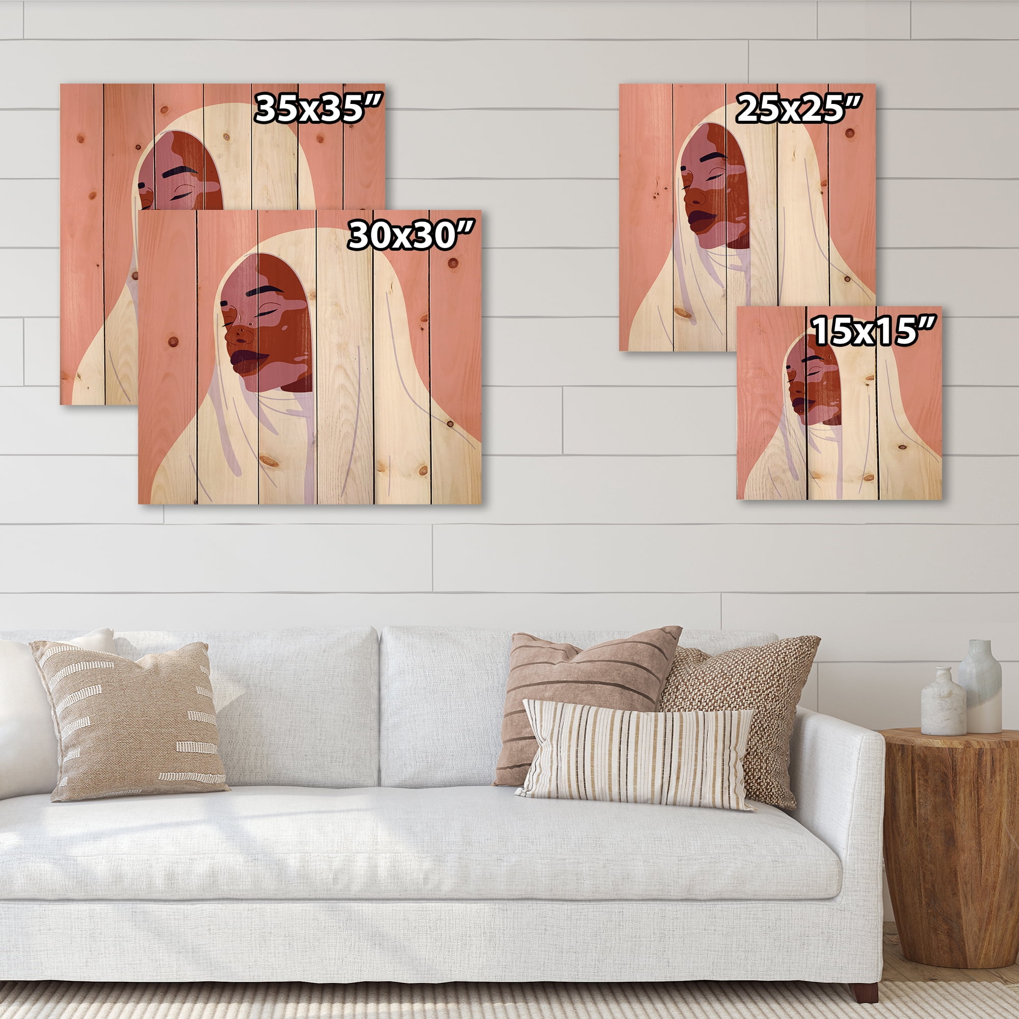 Designart 'Beautiful Abstract Smiling Afro African Woman With VItiligo' Moroccan Print on Natural Pine Wood