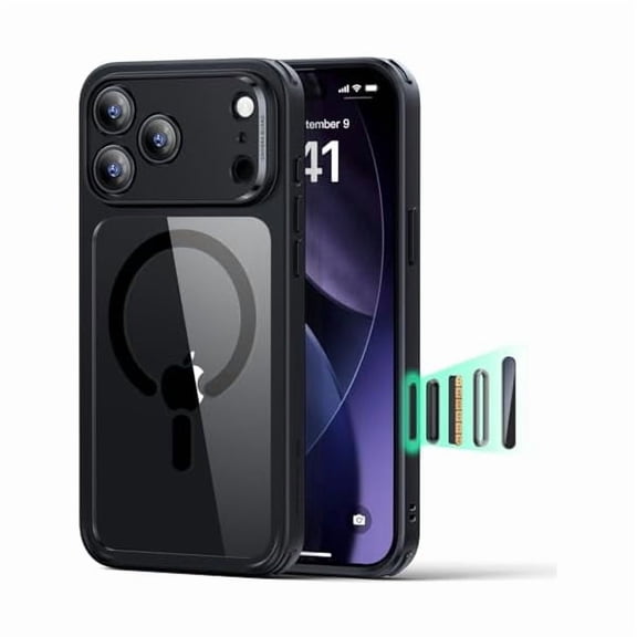 ZHU997 for iPhone 17 Pro Case, Camera Control, Compatible with MagSafe, Shockof Military-Grade tection, Magnetic Phone Case for iPhone 17 Pro, Classic Hybrid Case, Clear Black