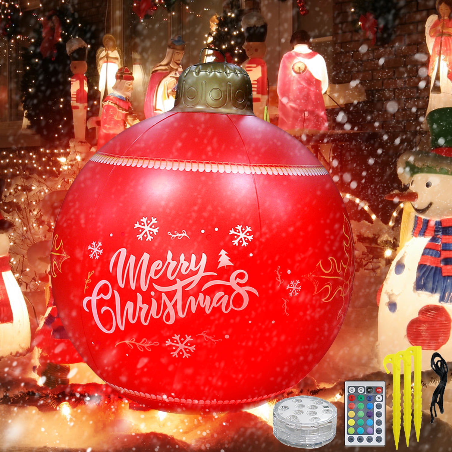 Inflatable Christmas Ball, 24 Inch Light up Large Outdoor Christmas PVC