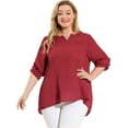 thumbnail image 1 of Unique Bargains Blouse à Encolure en V Fendue à Manches 3/4 pour Femme Grande Taille, 1 of 6
