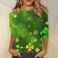 thumbnail image 2 of Diufon T-Shirts de la Saint-Patrick pour Femmes, Grande Taille, Imprimé Trèfle, Manches 3/4, Col Rond, 2 of 5