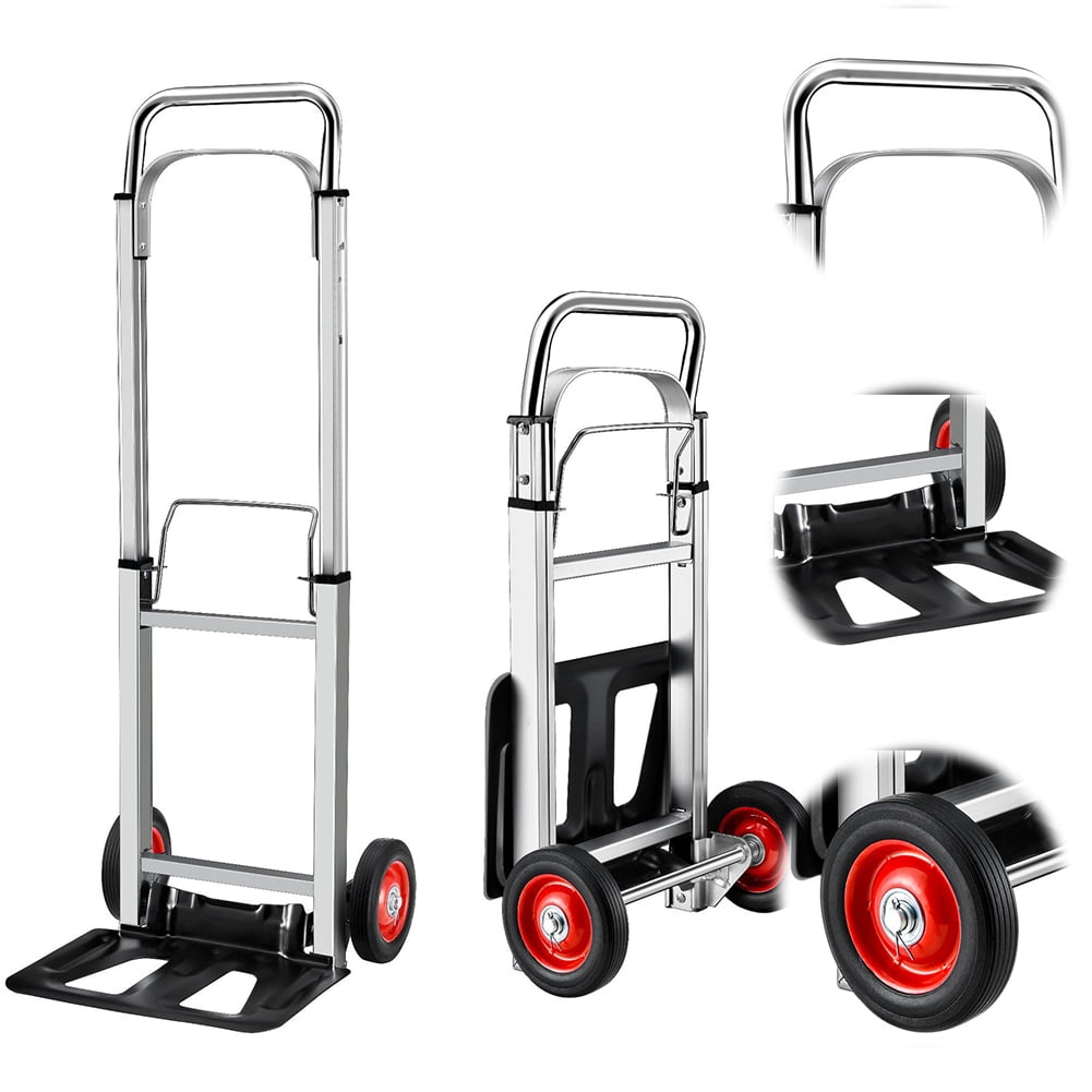 Folding Hand Truck Dolly Cart, Capacity Portable Aluminum Dolly Cart with Telescoping Handle and 15Cm Rubber Wheels for Moving,Shopping,Travel,Office Use
