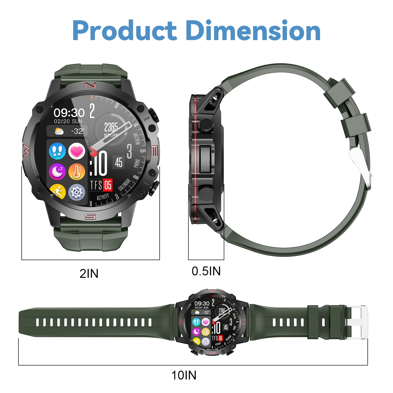 TOPVISION Smart Watch for Men Women, Fitness Tracker with 100+ Sport Modes for Android & iOS, Green