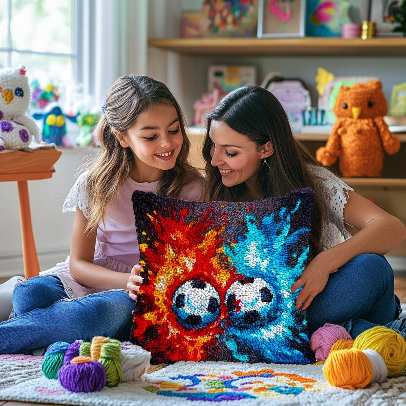 Graffiti Soccer Ball DIY Latch Hook Pillow Kits for Adults Printed Pillowcase Crochet Yarns Hooking Handmade Pillow Cover Cushion for Home Sofa Decoration 17x17inch(2)
