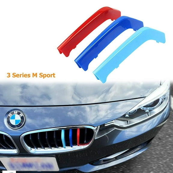 Xotic Tech 1 set M-Colored Kidney Grille Insert Trim Décor TRI Color M Sport Strips Fit BMW 3 Series M-Performance Black Grills F30 F31 (8 Beam Bars)