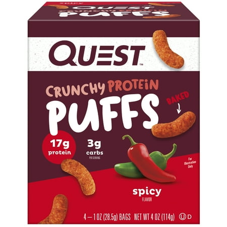 Quest Crunchy Baked Protein Puffs, Spicy Flavor, Gluten Free, 4 Bags