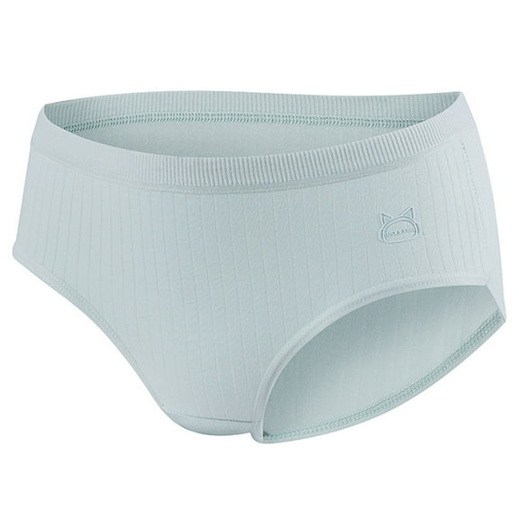 Sunvit-Panties Womens Cotton Mid-Rise Briefs - Light Blue, Size L - Everyday Comfortable Breathable Underwear with Ribbed Texture & Cute Cat Emblem
