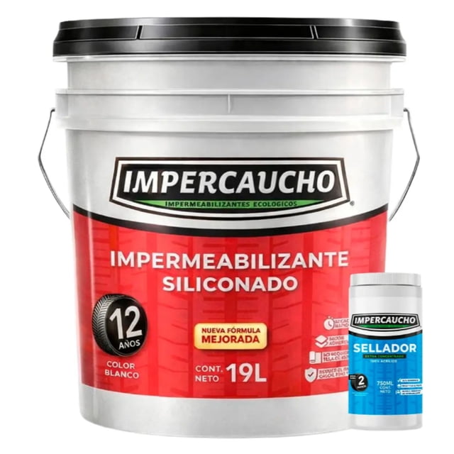 Impermeabilizante Impercaucho 12 Años 19 L Blanco con Sellador de 750 ml