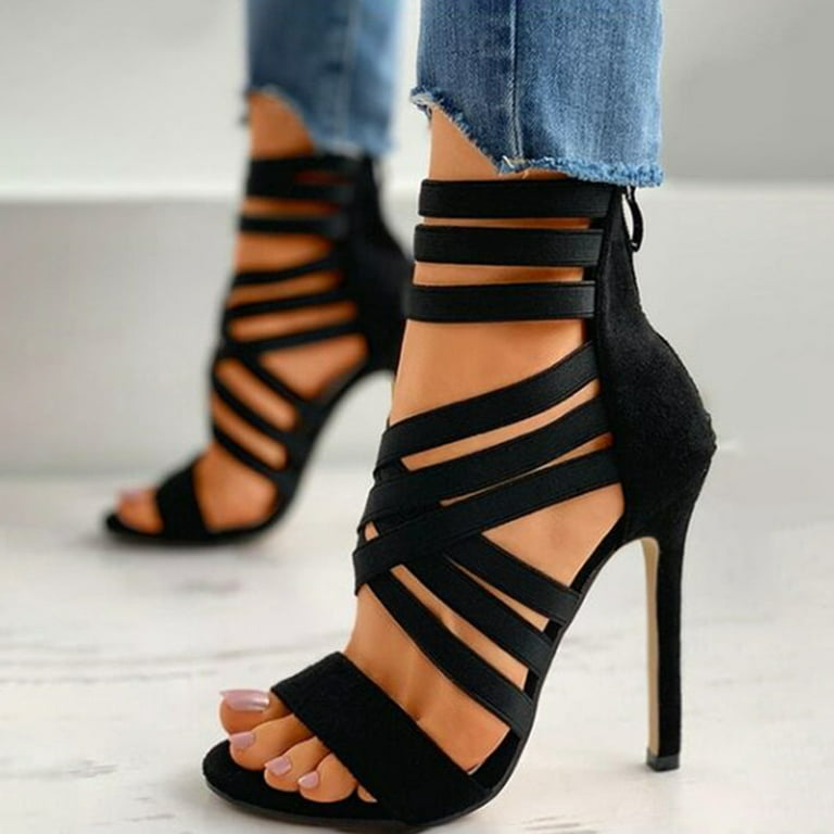 Large size heels - size 44 EU  Ankle strap sandals heels, Heels, Black  shoes heels