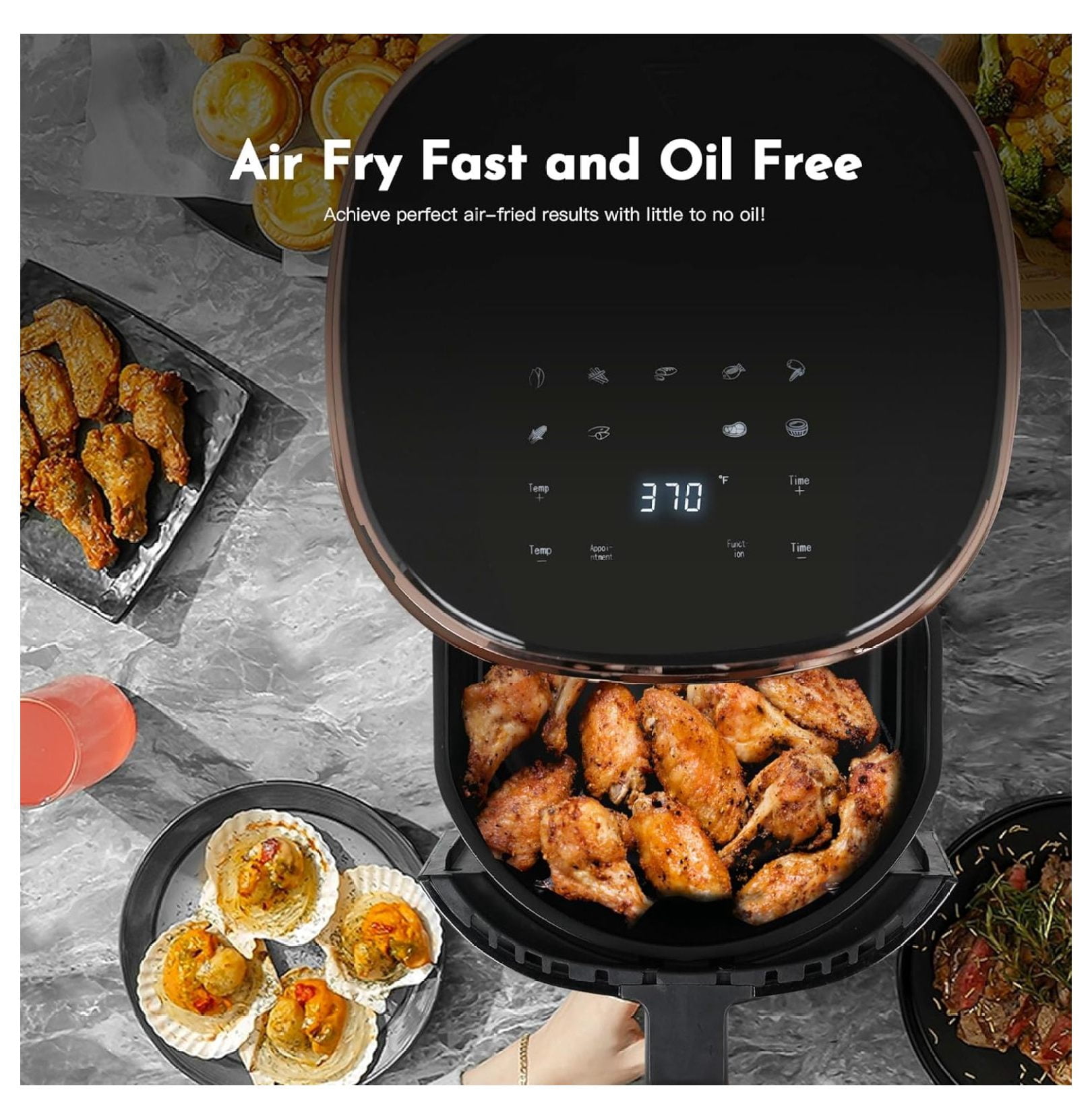 3.6QT Air Fryer with Digital Display, 9 Presets & Baking Pan – Compact Countertop Hot Air Fryer for Kitchen, Dorm & Apartment – Oil-Free Frying & Reheating