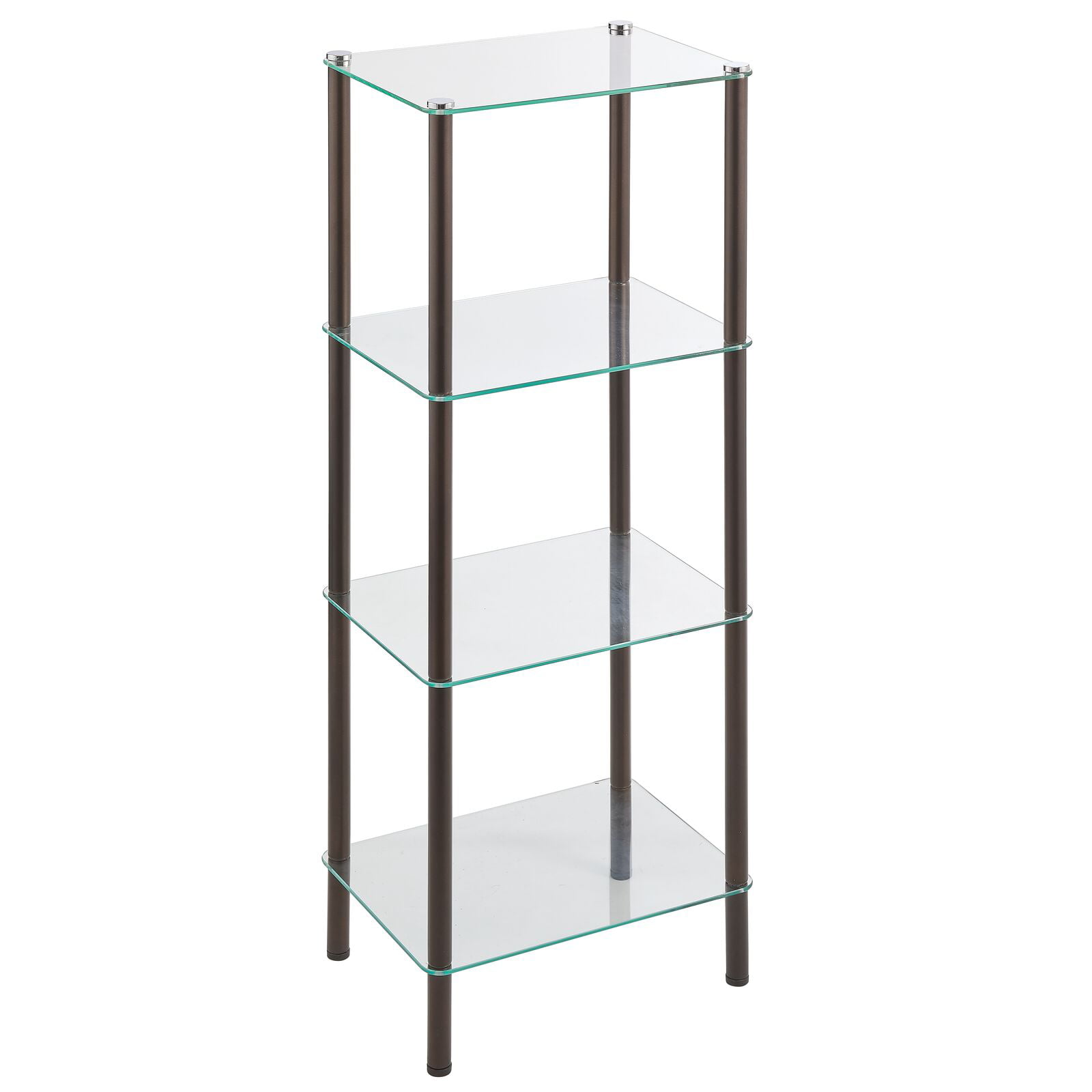 4-Tier Rectangular Glass Shelf Tower Black/Clear Bathroom and Bedroom Compact Storage Shelves for Living Room mDesign Free-Standing Shelves 