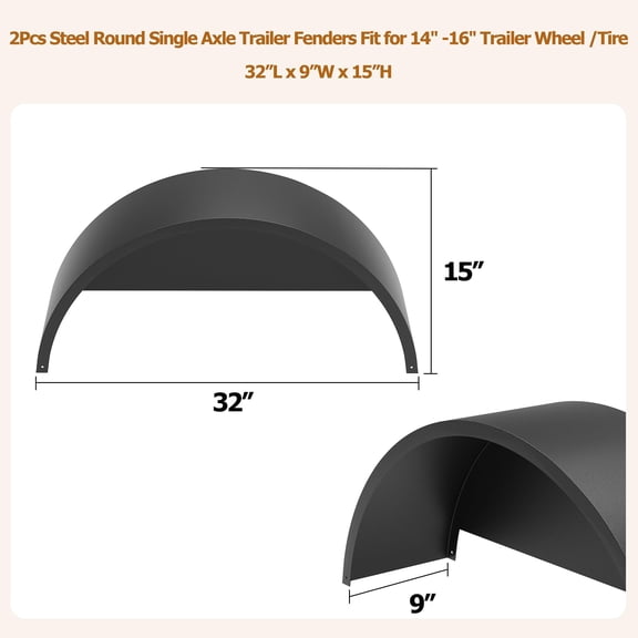 Luku 2 Pack Single Axle Trailer Fenders with Backs, Fits 14"-16" Wheels, 32"x9"x15" for Utility & Cargo Trailers