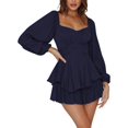 thumbnail image 4 of LYANER Women's Jumpsuit Lantern Long Sleeve Ruffle Layer Tie Mini Short Romper, 4 of 6