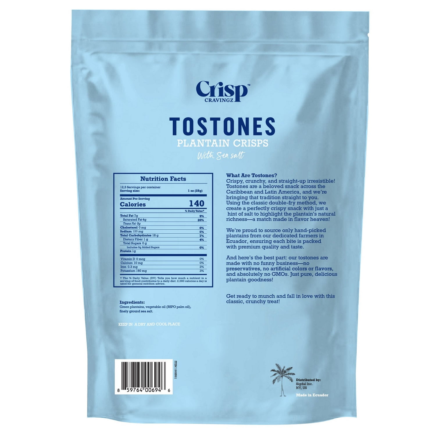 Crisp Cravingz Tostones Plantain Crisps with Sea Salt, 12.3 Ounce