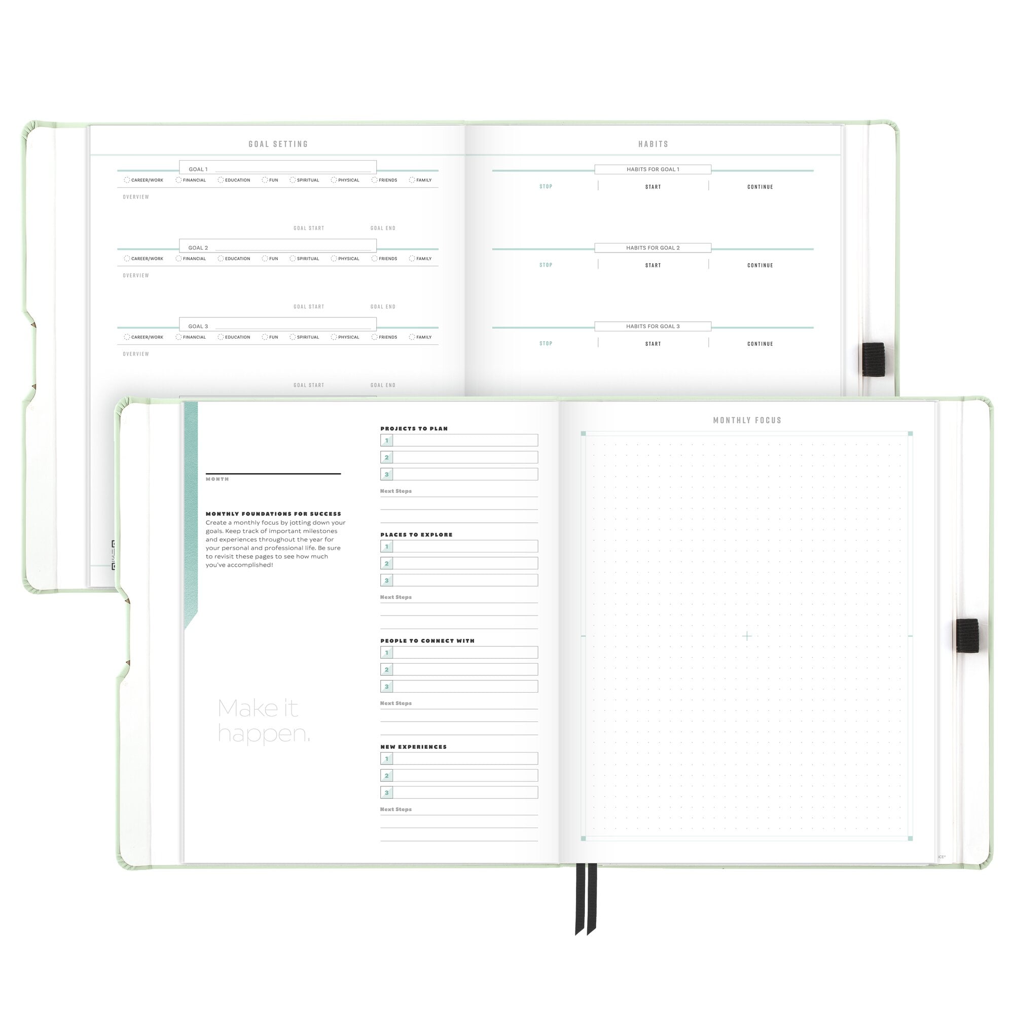 AT-A-GLANCE FOUNDATION GOAL SETTING Undated Weekly Monthly Planner Bio Mint