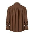 thumbnail image 5 of MIXUE Mens Casual Button Down Shirts Solid Color Ruffled Long Sleeve Loose Fit Casual Shirt Tops Holiday Wear,Brown,S, 5 of 9