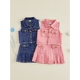 thumbnail image 3 of BemeyourBBs Western Toddler Baby Girls Cowgirl Clothes Infant Baby Girl Summer Denim Outfit Solid Color Sleeveless Denim Tank Jacket Tops With Ruffle Jeans Pleated Skirt Set, 3 of 9