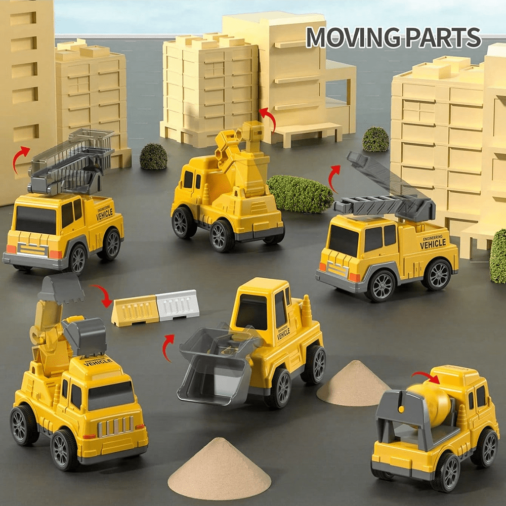 Kids Toddler Construction Car Toys Toys, Baby Track Toys Sound and Light Big Truck 6 Small Construction truck Toys Friction Powered Cars Trucks Crane Mixer Excavator for 3 4 5 6 7 8Years Old