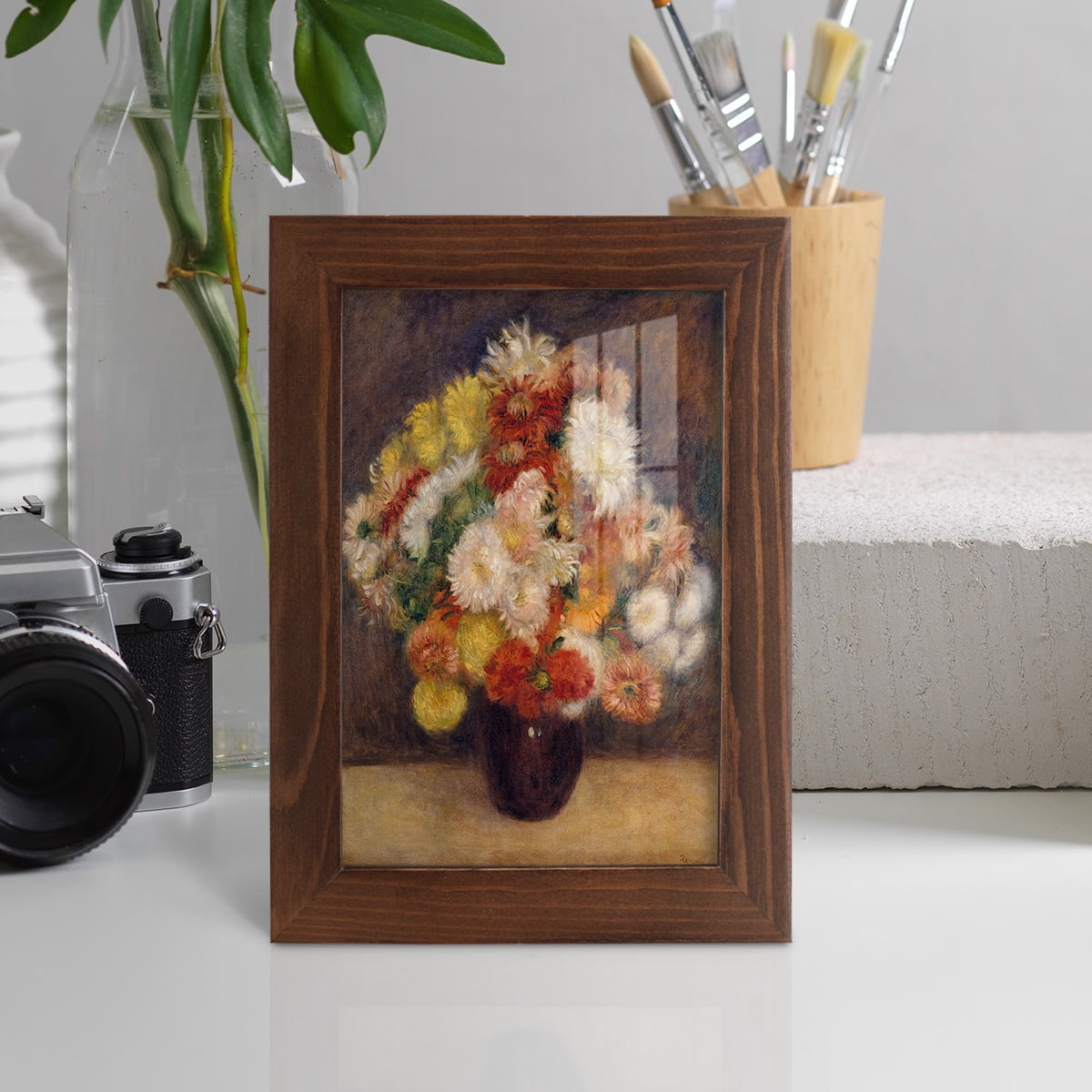 Bouquet of Chrysanthemums -Framed Print w/glass-Chestnut