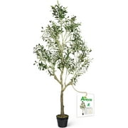 6ft Artificial Olive Tree in Cemented Plastic Pot, 6 feet Tall Large Fake Silk Trees Faux Topiary Fruit Potted Plants for Indoor Outdoor Office House Bedroom Living Room Home Modern Decor(72in)