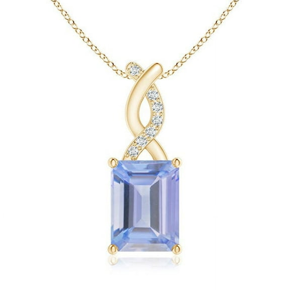 ANGARA Natural 1.5 ct Tanzanite Pendant with Diamond Entwined Bale in 14K Yellow Gold for Women (Size-8x6mm) | December Birthstone, Anniversary, Jewelry Gift for Women | Natural Tanzanite Necklace