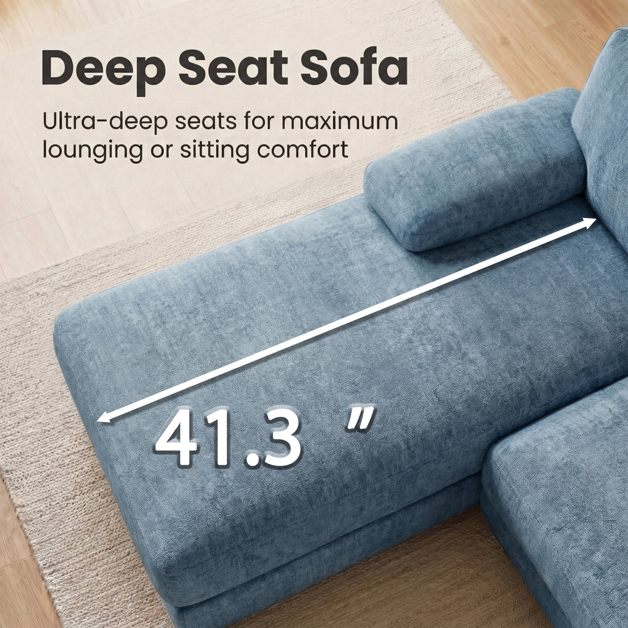 Vineego 105" U-Shaped Sectional Sofa with Double Chaise 4-Seat Modular Sofa Couch for Living Room,Chenille Blue