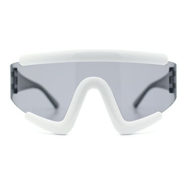 Thick Bubble Plastic Frame Oversize Shield Rectangular Sport Sunglasses White - Black