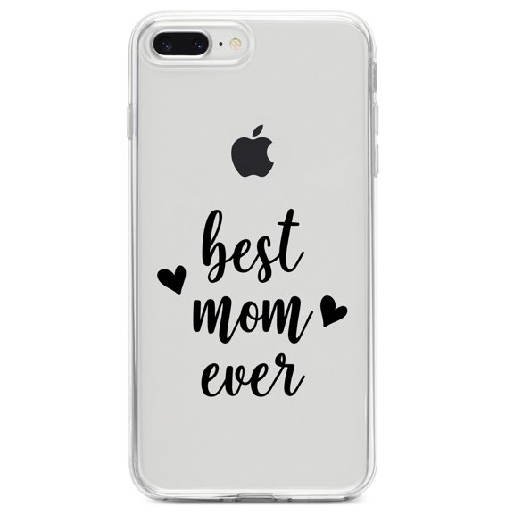 DistinctInk Clear Shockproof Hybrid Case for iPhone 7 PLUS / 8 PLUS (5.5" Screen) TPU Bumper Acrylic Back Tempered Glass Screen Protector - best mom ever - lowercase - hearts