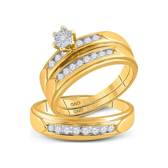 14kt Yellow Gold His Hers Round Diamond Solitaire Matching Wedding Set 1/2 Cttw