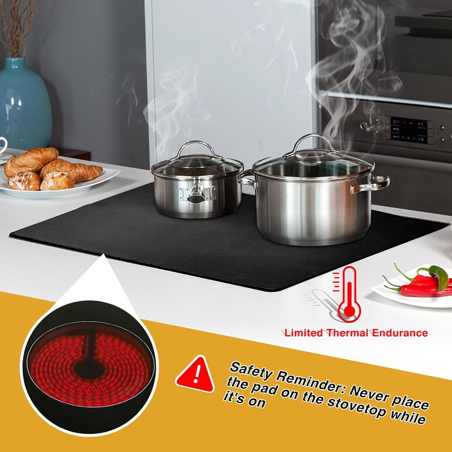 Fireproof Stove Top Cover,Waterproof Electric Stove Cover,Heat Resistant Ceramic Glass Stovetop Cover,Cooktop Protector Mat,Rubber Induction Cooktop Mat,Prevent Scratching,24 × 21 inch Black