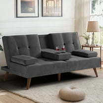 Walsunny 60' Convertible Loveseat Couch Small Folding Sofa Bed Removable Armrest, Modern Futon Recliner Sleeper with 2 Cup Holder Dark Gray
