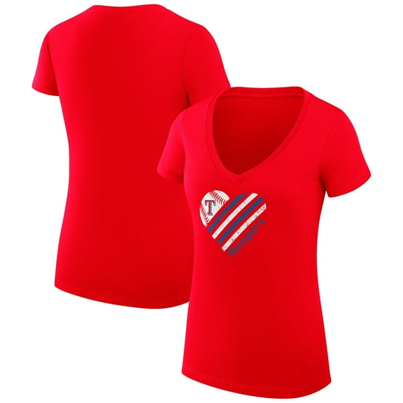 Women's G-III 4Her by Carl Banks  Red Texas Rangers Super-Slim Fit Lightweight Heart V-Neck T-Shirt