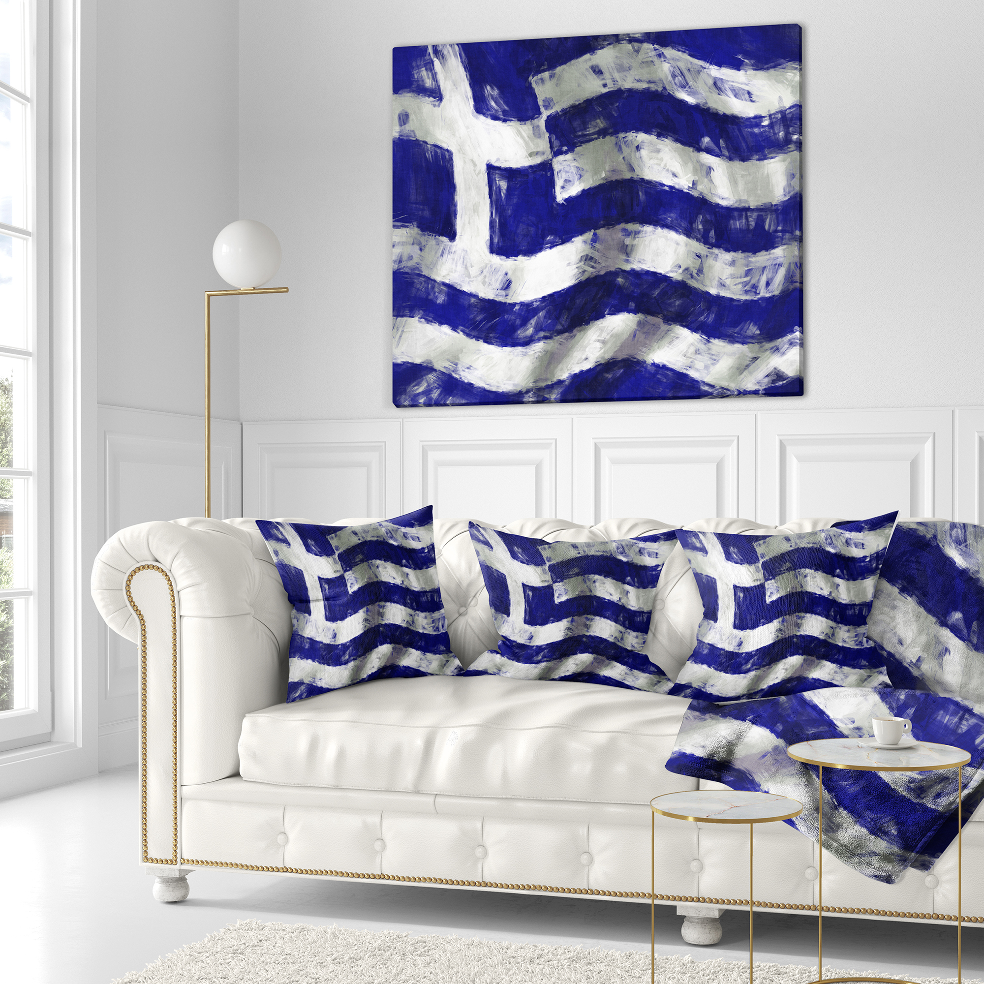 Designart Flag of Greece - Contemporary Throw Pillow - 18x18
