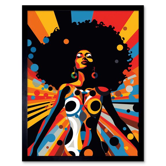 Afro Caribbean Woman Colour Explosion Modern Strong Matriarch Bright Bold Colourful Artwork Art Print Framed Poster Wall Decor 12x16 inch