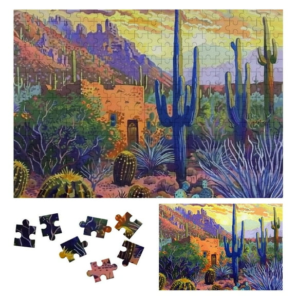 Shiartex Cactus Trees Sunset Wooden Jigsaw Puzzle Challenging Difficult Wood Puzzles for Adults Gift for Family Friends 300 PCS