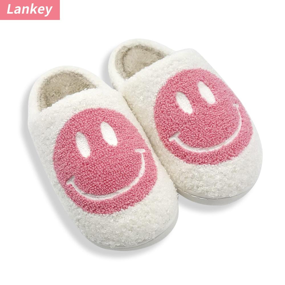 Lankey Smiley Face Slippers for Women Men, Anti-Slip Soft Plush Comfy Indoor Slippers, US 10-11 (43-44), Adult Unisex, Yellow