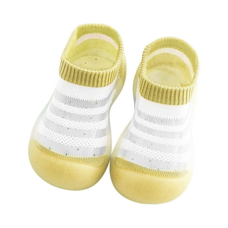 

Penkiiy Toddler Baby Boys Girls Cute Fashion Stripe Hollow Out Breathable Soft Non-slip Toddler Shoes Socks Smart Step First Walkers Shoes 3 Years Yellow 2023 Summer Deal