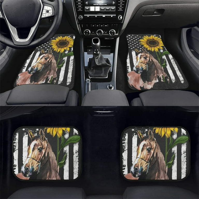 Xoenoiee Non Slip Car Carpet Universal Fit 4-Piece Car Floor Mat Set Horse  American Flag Sunflower Pattern All Weather with Rubber Backing, Auto  Accessories Interior Decor 