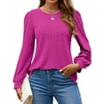 thumbnail image 2 of Fantaslook Eyelet Blouses for Women Dressy Casual Long Sleeve Shirts Crew Neck Fall Trendy Tops, 2 of 8