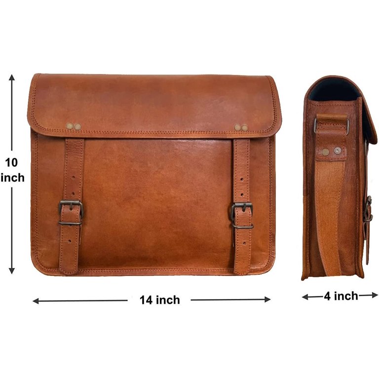 Mens Full Grain Leather Shoulder Crossbody,Messenger Bag Fits 10 inch  Tablets Working Business Satchel Bags Brown