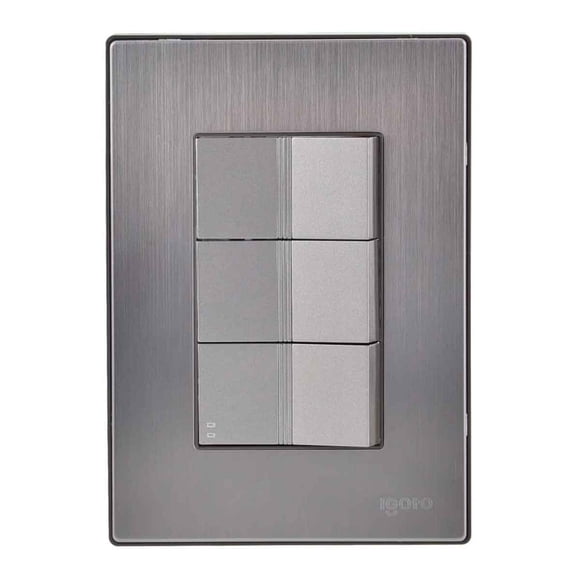 Placa Armada Inoxidable Con 2 Apagadores Sencillos Y 1 Apagador Escalera De Un Modulo Igoto gris oscuro