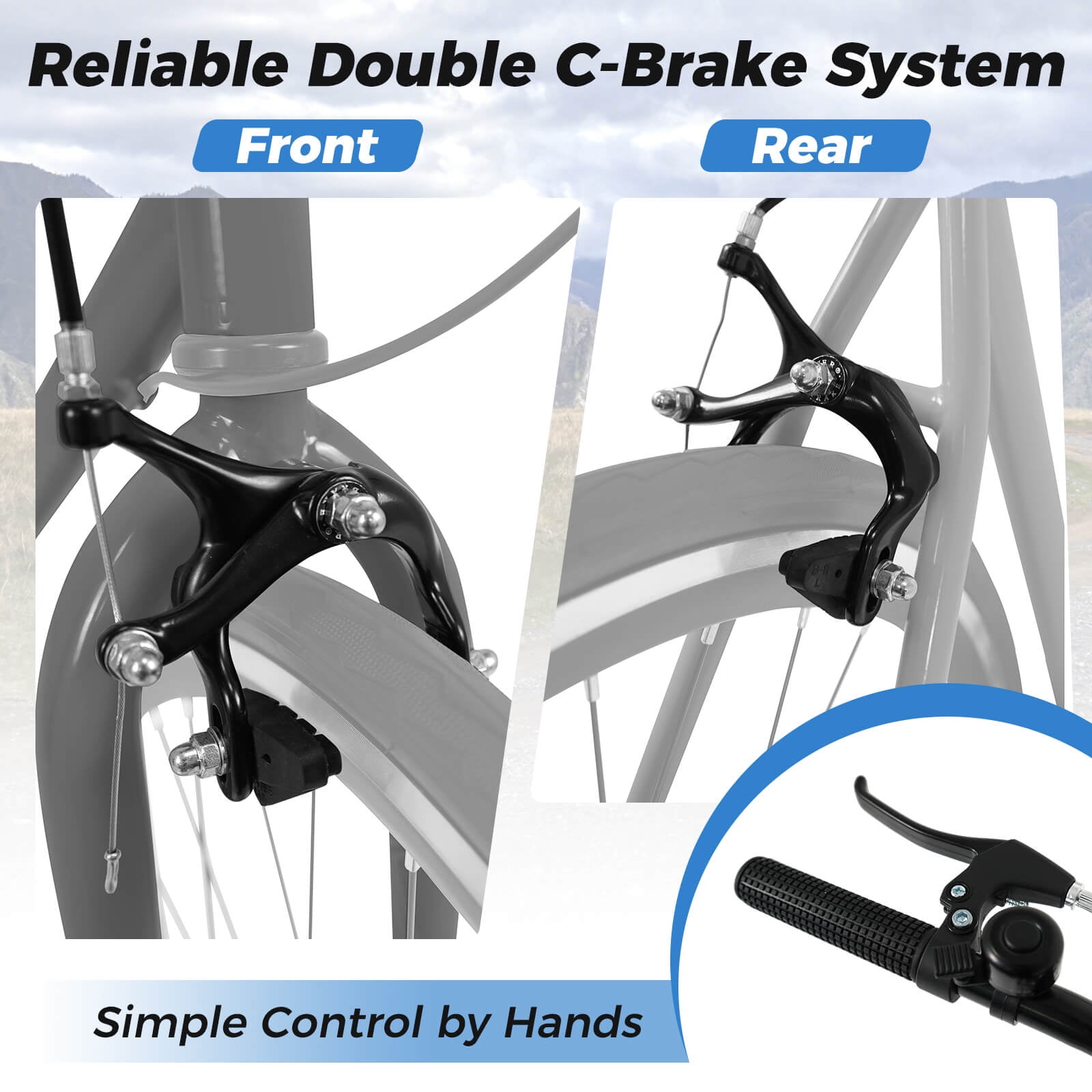 Costway 6-Speed Cycling Bike with All-terrain Rubber Wheels Dual Brakes Adjustable Saddle Black