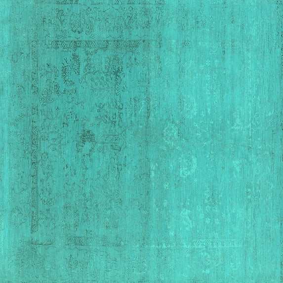 Ahgly Company Indoor Square Oriental Turquoise Blue Industrial Area Rugs, 4' Square