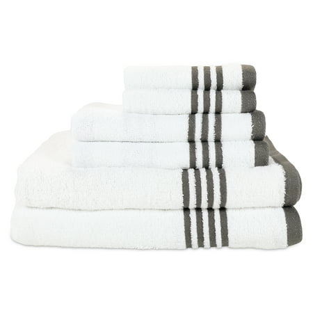 Metro 6-Piece Bathroom Soft Cotton Towel Set -Dark Grey Stripes - 2 Bath Towels: 2 Hand Towels: 2 Washcloths