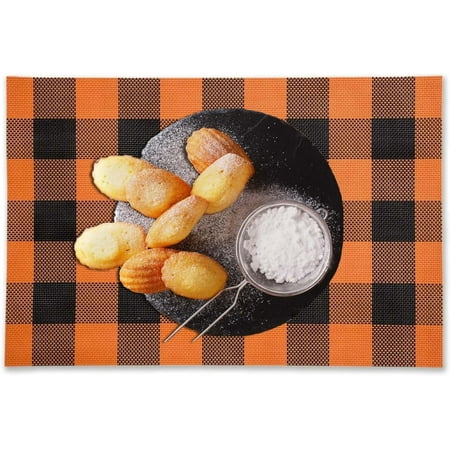 

Placemats for Dining Table Set of 6 Print Linen Plastic Place Mats Non-Slip Heat Insulation Stain Resistant Table Mats Washable Easy Clean Placemats (Orange Black Checker)