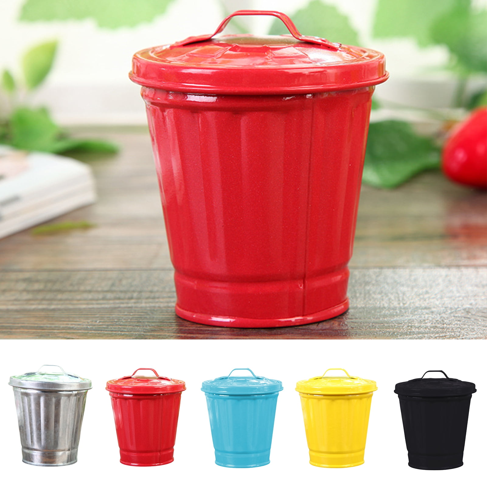 1pc Desktop Waste Containers Garbage Can Galvanized Trash Can with Lid  Desktop