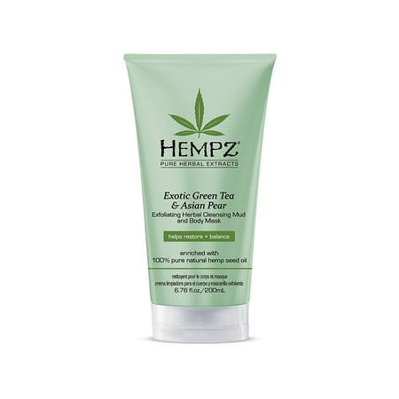 Exfoliating Herbal Cleansing Mud and Body Mask, Light Green, Exotic Green Tea/Asian Pear, 6.76 Fluid Ounce, Vitamins A, C and E help protect skin from natural.., By Hempz