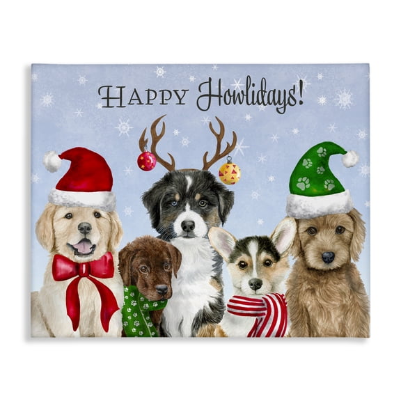 Stupell Industries Eclectic Happy Howlidays Seasonal Puppies Canvas Art, 20 x 16, by Brett Blumenthal