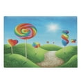 thumbnail image 1 of Fantasy Cutting Board, Surreal Candy Land Delicious Lollipops and Sweets Sun Cheerful Fun Print, Decorative Tempered Glass Cutting and Serving Board, Large Size, Green Blue Red, by Ambesonne, 1 of 1