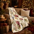 thumbnail image 3 of Vintage Botanical Floral Illustration Cream, Cozy Botanical Garden Scene, Warm Flannel Blanket for Sunroom and Reading Nook, Garden Lovers Housewarming Gift, Botanical Home Decor, 3 of 9